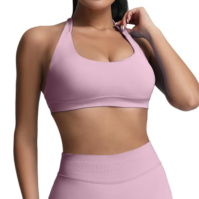 Women Workout Bras Medium Low Support Sports Bras Seamless Open Back Gym Padded Yoga Crop Top