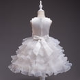 thumbnail image 5 of BRGZLK Girl Princess Dress Kids Solid Color Bowknot Flower Sleeveless Round Neck Ruffles Party Wedding Dresses Cute Flower Girl Dress White 6-7 Years, 5 of 5