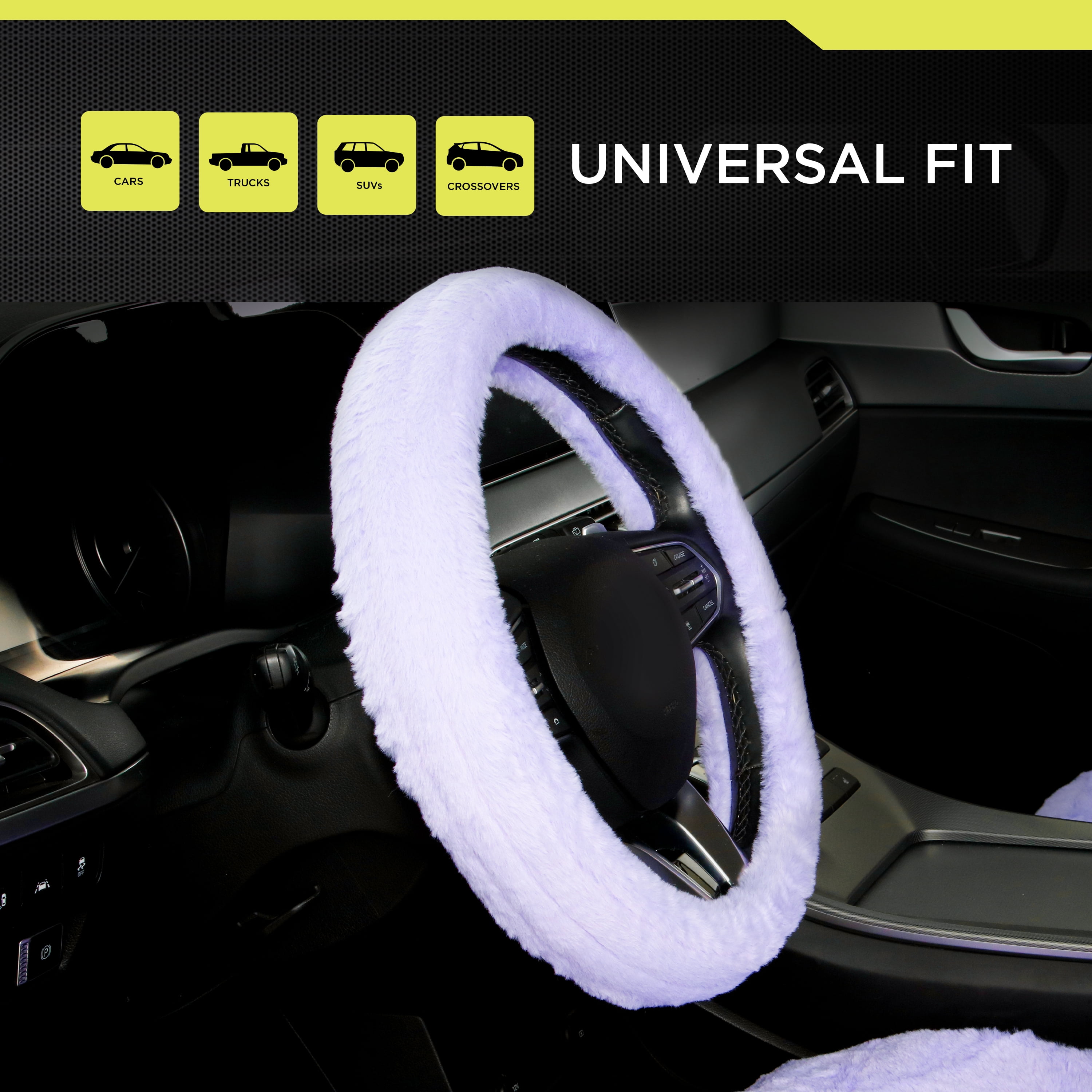 Auto Drive Lavender Faux Fur Memory Foam Universal Steering Wheel Cover