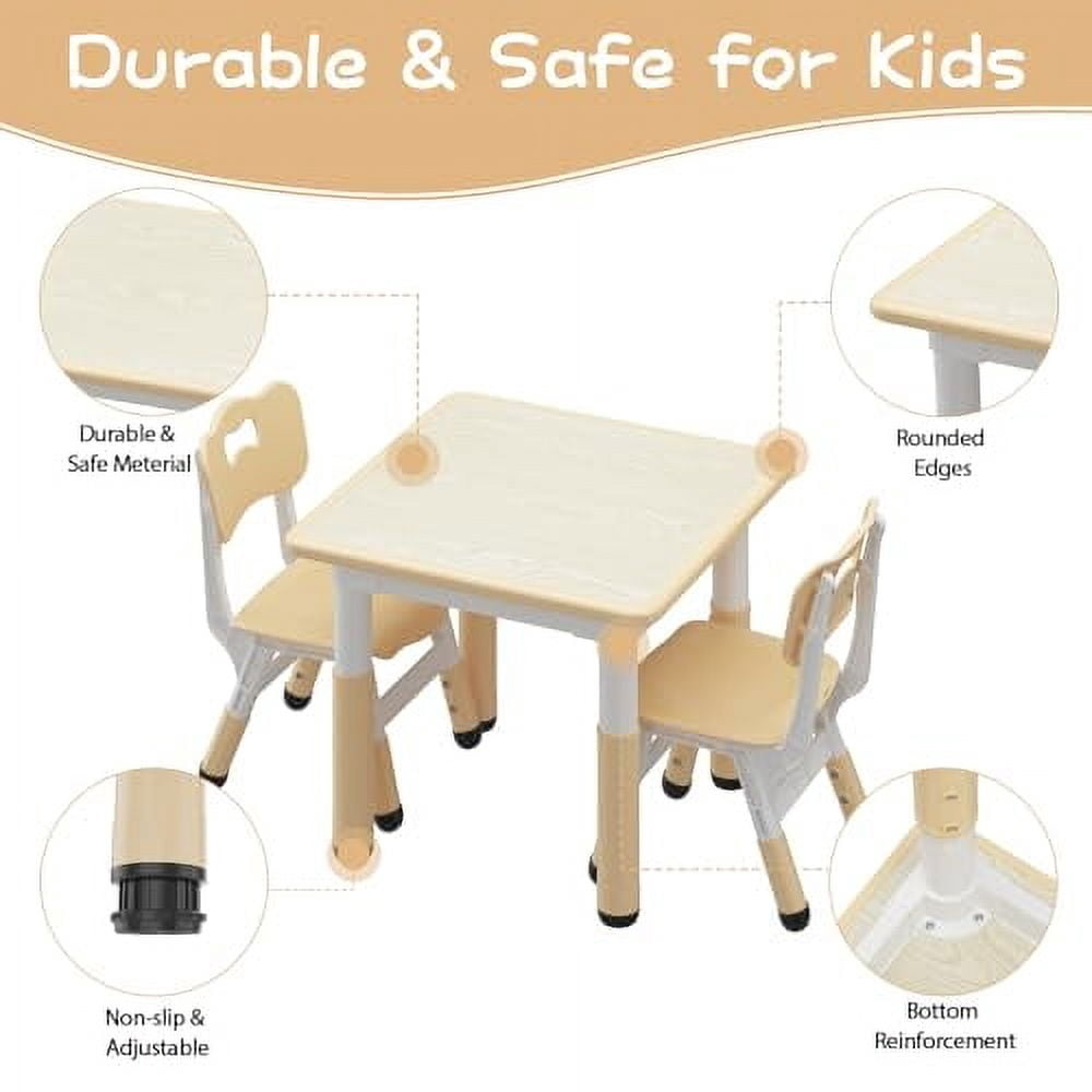 Roromall Kids Table and Chairs Set, Height Adjustable Table with Graffiti Desktop & Chairs Set, 4 in 1 Activity Table Play Table for Reading, Drawing, Playing, Eating