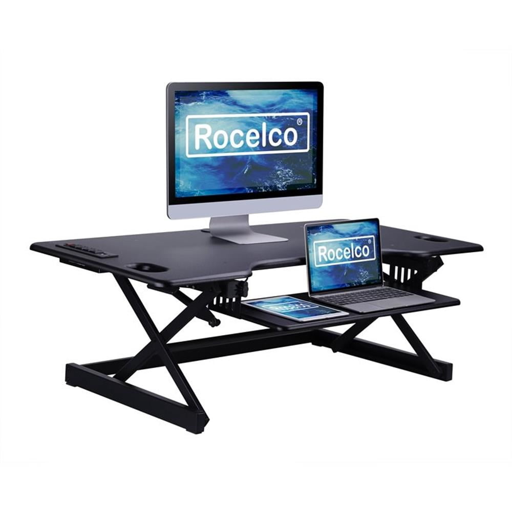 Pemberly Row 46" Adj Standing Desk Converter/Desktop AC USB Charger - Black
