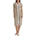 thumbnail image 2 of INSPIRE CHIC Women's Casual Summer V Neck Short Sleeve Striped Ribbed Knit Midi Dresses M Coffee, 2 of 6