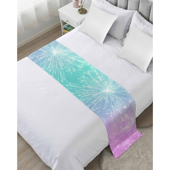 Xipuska Pink Blue Turquoise Bed Runners for Twin Size Bed, Decorative Bed Throws for Foot of Bed, Gradient Fireworks Minimalism Funny Bed Runner Sofa Throw Bedding Scarf Slipcover for Bedroom