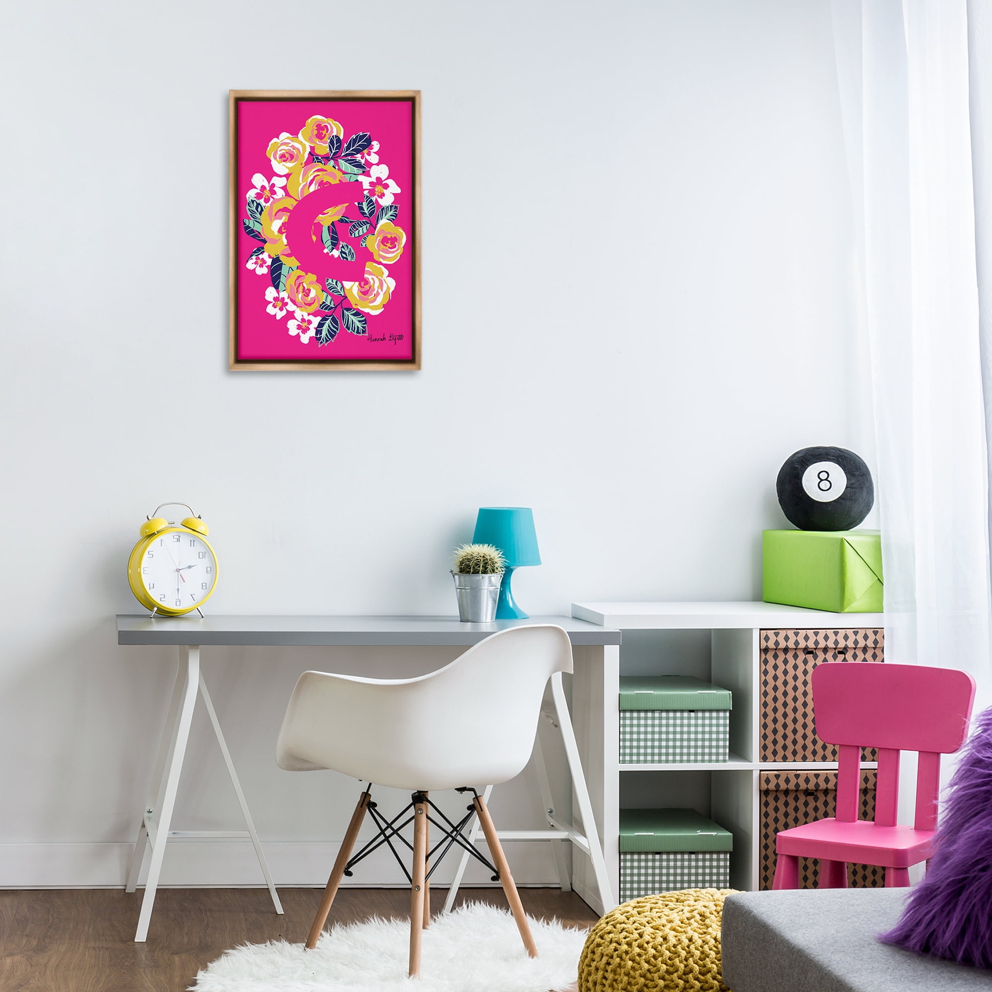 Stupell Industries Floral Bloom Letter C Botanical & Floral Painting Brown Floater Framed Art Print Wall Art, 17 x 25