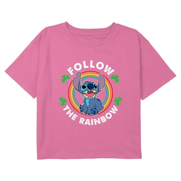 Girl's Lilo & Stitch Follow The Rainbow Graphic Cropped T-Shirt