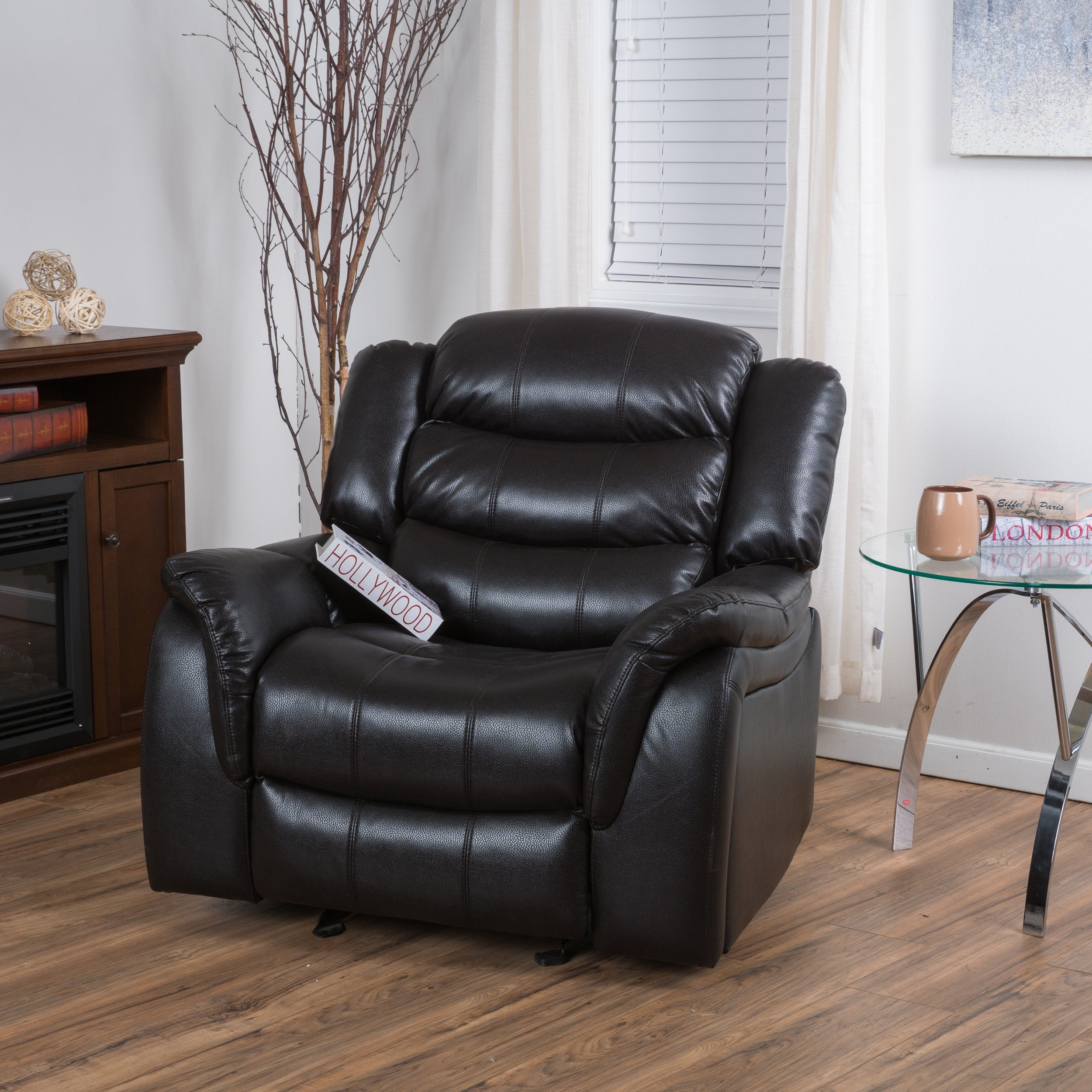Noble House Mason Black Leather Recliner/Glider Chair - Walmart.com - Walmart.com
