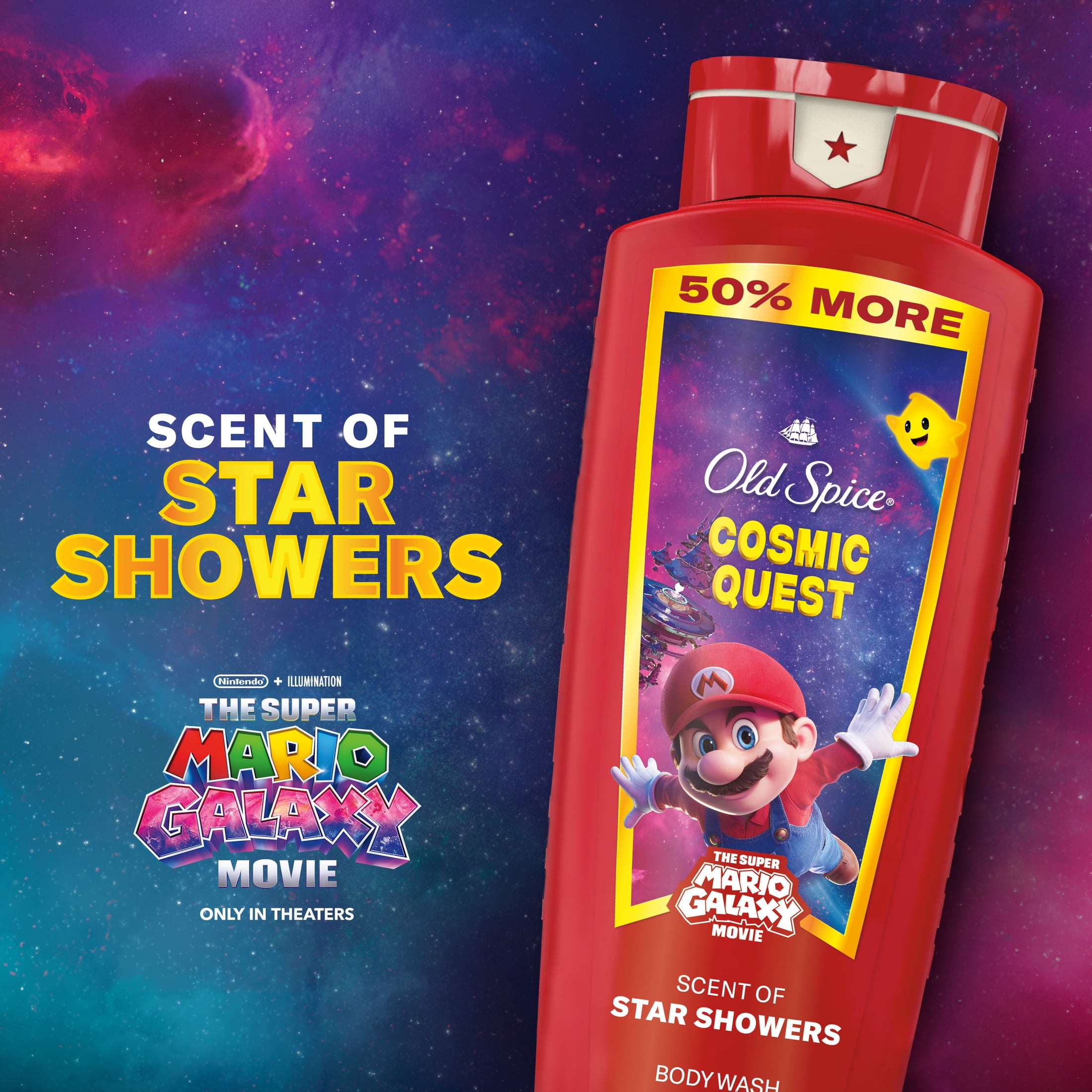 (4 pack) Old Spice Body Wash for Men, Cosmic Quest, Scent of Star Showers, Old Spice x The Super Mario Galaxy Movie, 24/7 Shower Fresh, 24 oz