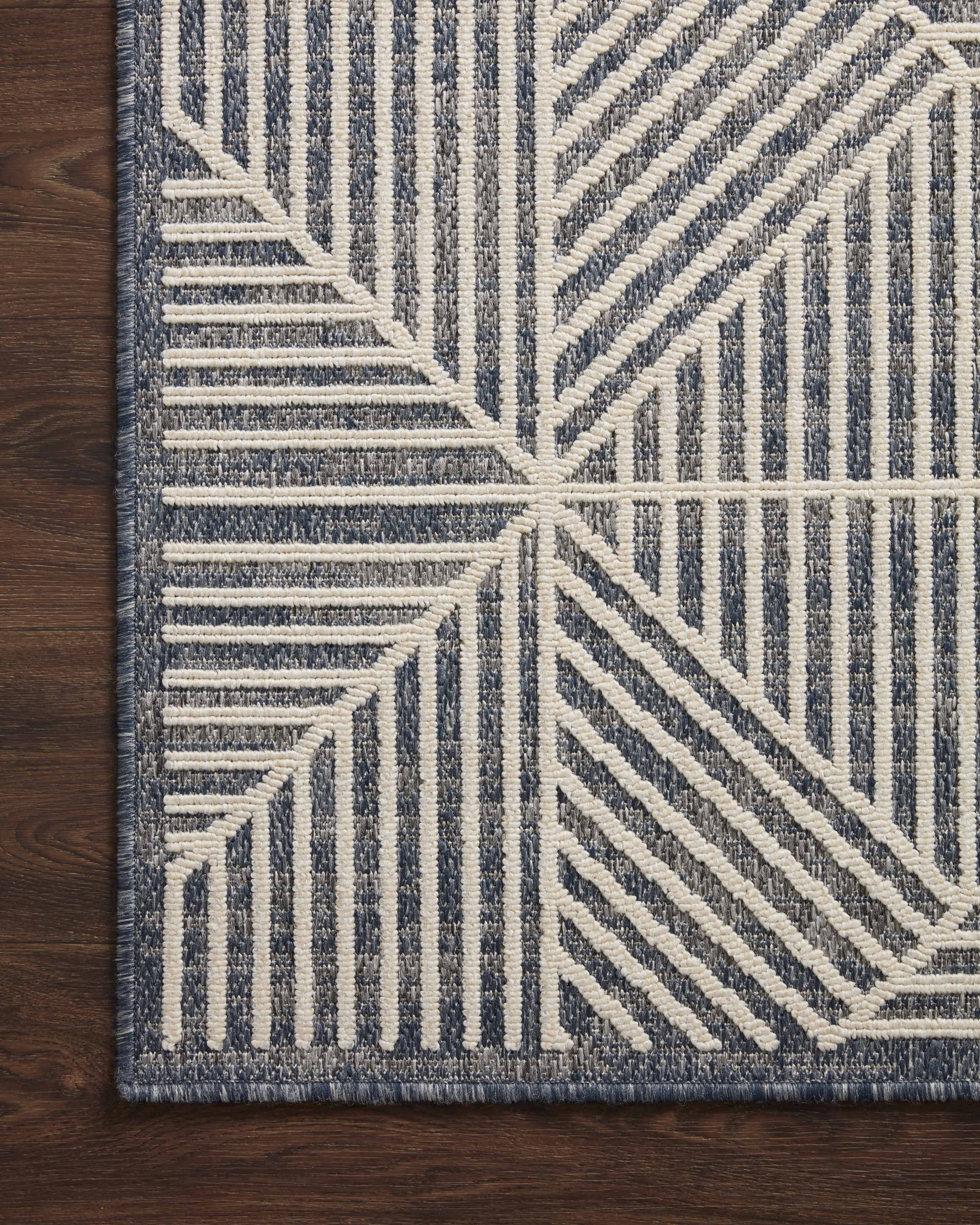 Indoor Outdoor Loloi Rainier Denim / Ivory 2'-3" x 7'-7" Runner Rug