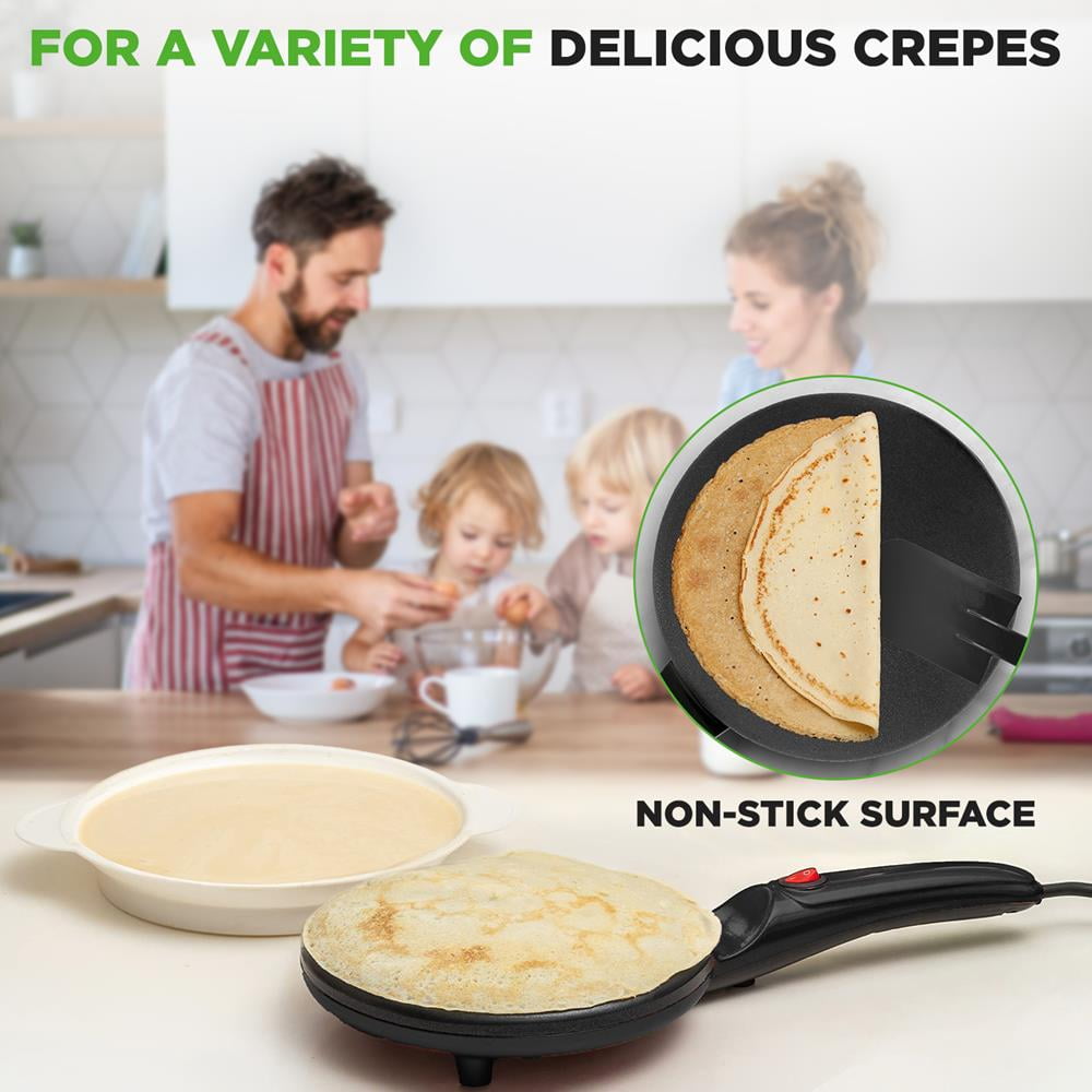 Nutri Chef Electric Plug in Countertop Crepe Maker and Griddle Hot Plate, Black