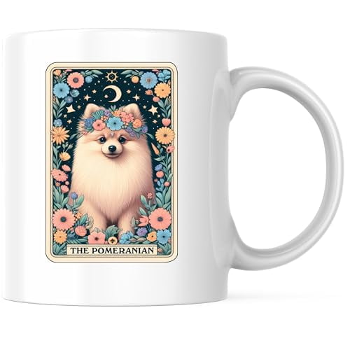 The Pomeranian Tarot Card Coffee Mug - Pomeranian Dog Breed - Dog Mom Mama - 11 Ounce Coffee Mug - Printed On Both Sides - Microwave & Dishwasher Safe - White Handle & Interior - BMCM00765