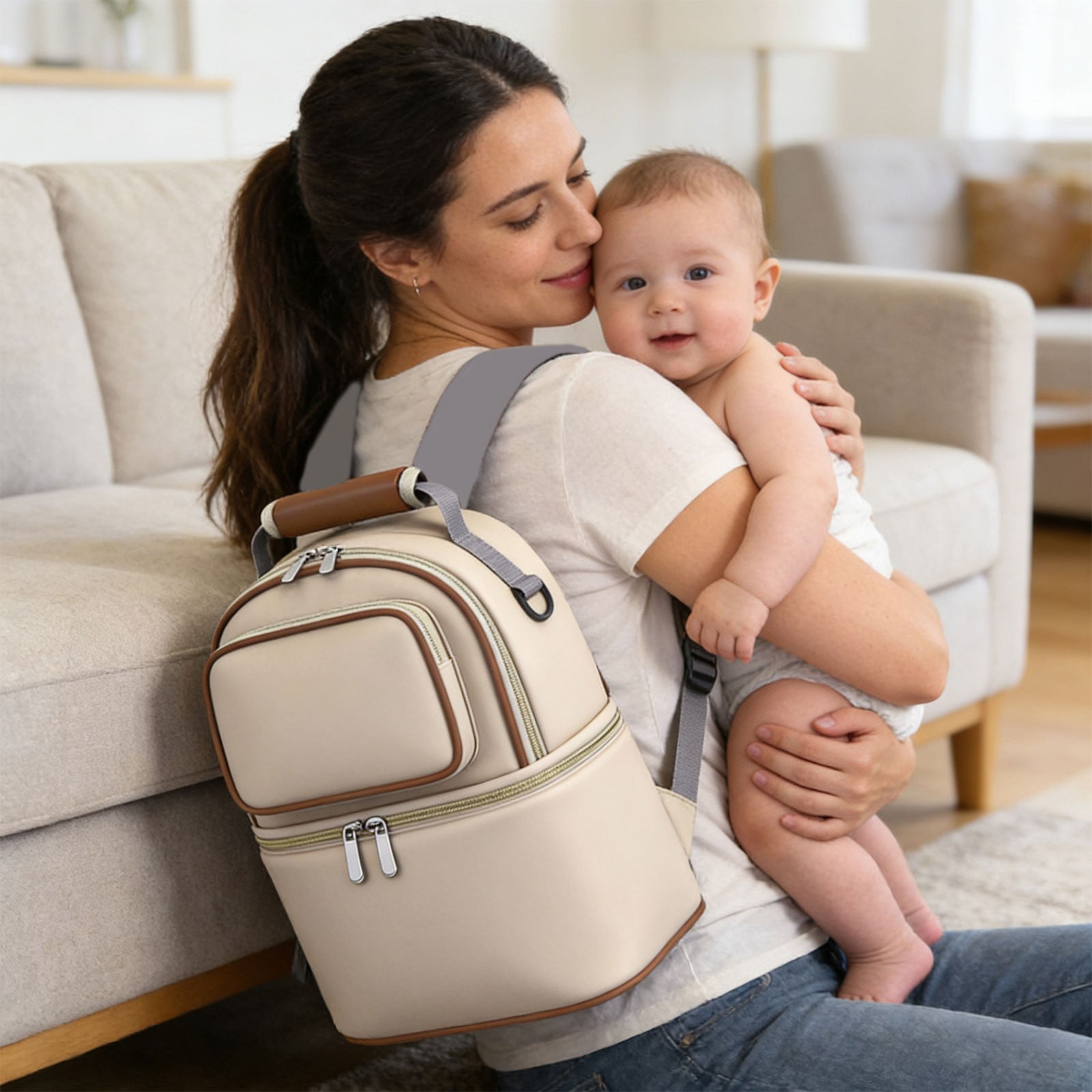 Multi Functional Mom Portable Insulated Double Layer Backpack for Mother and Baby, Large Diaper Bag with Thermal Pocket for Bottles, Waterproof Travel Bag for Outing