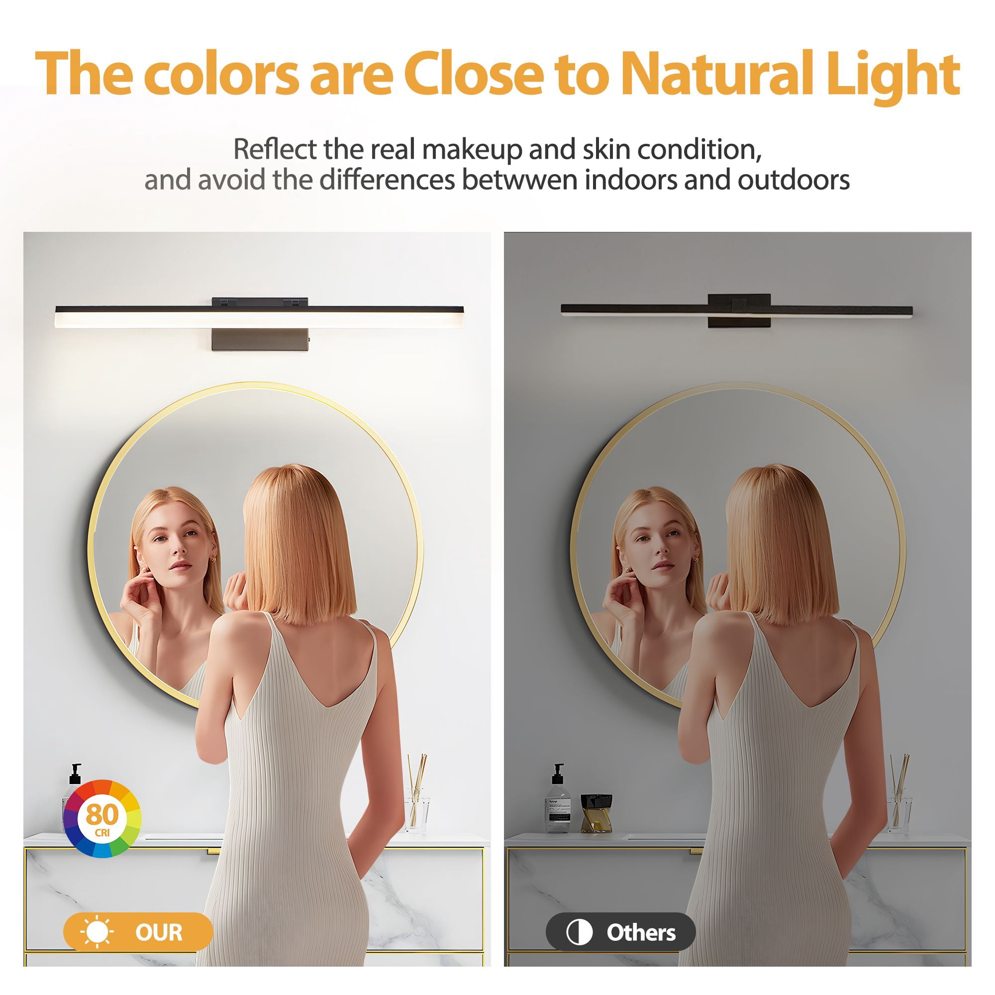 32-inch Modern LED Bathroom Vanity Light, Sleek Black Metal Wall Mount Fixture with 5-Color Temperature Options, Hardwired Mirror Light for Bathroom, Dressing Room & Sink Area