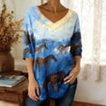 thumbnail image 3 of 3/4 Manga Casual Tops para las Mujeres V-Cuello Suéter Suelto-Ajuste Impreso Top Moda Casual para la Primavera Y el Verano, 3 of 5