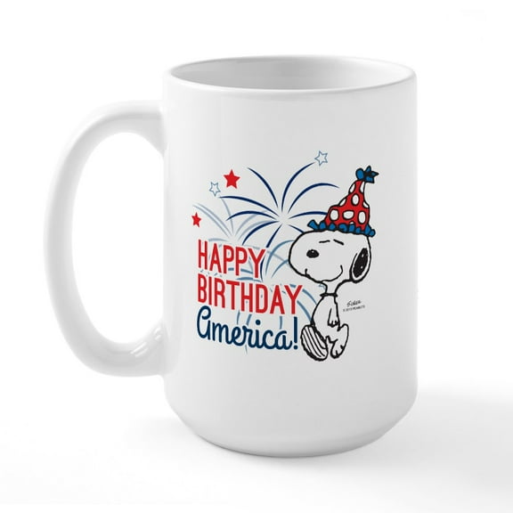 CafePress - Snoopy Happy B Day America Large Mug - 15 oz Ceramic Large White Novelty Mug