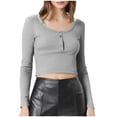 thumbnail image 1 of Henley Shirts for Women Long Sleeve Crop Top Stretch Ribbed Knit Button Up Slim Fitted Tops Casual Basic Blouse 2025, 1 of 4