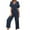 Navy, variant on Women Short Sleeve Bandage Solid Casual V Neck Loose Wide Leg Overalls Jumpsuit Lady Baggy Rompers Overalls Female Dungarees Romper Playsuit