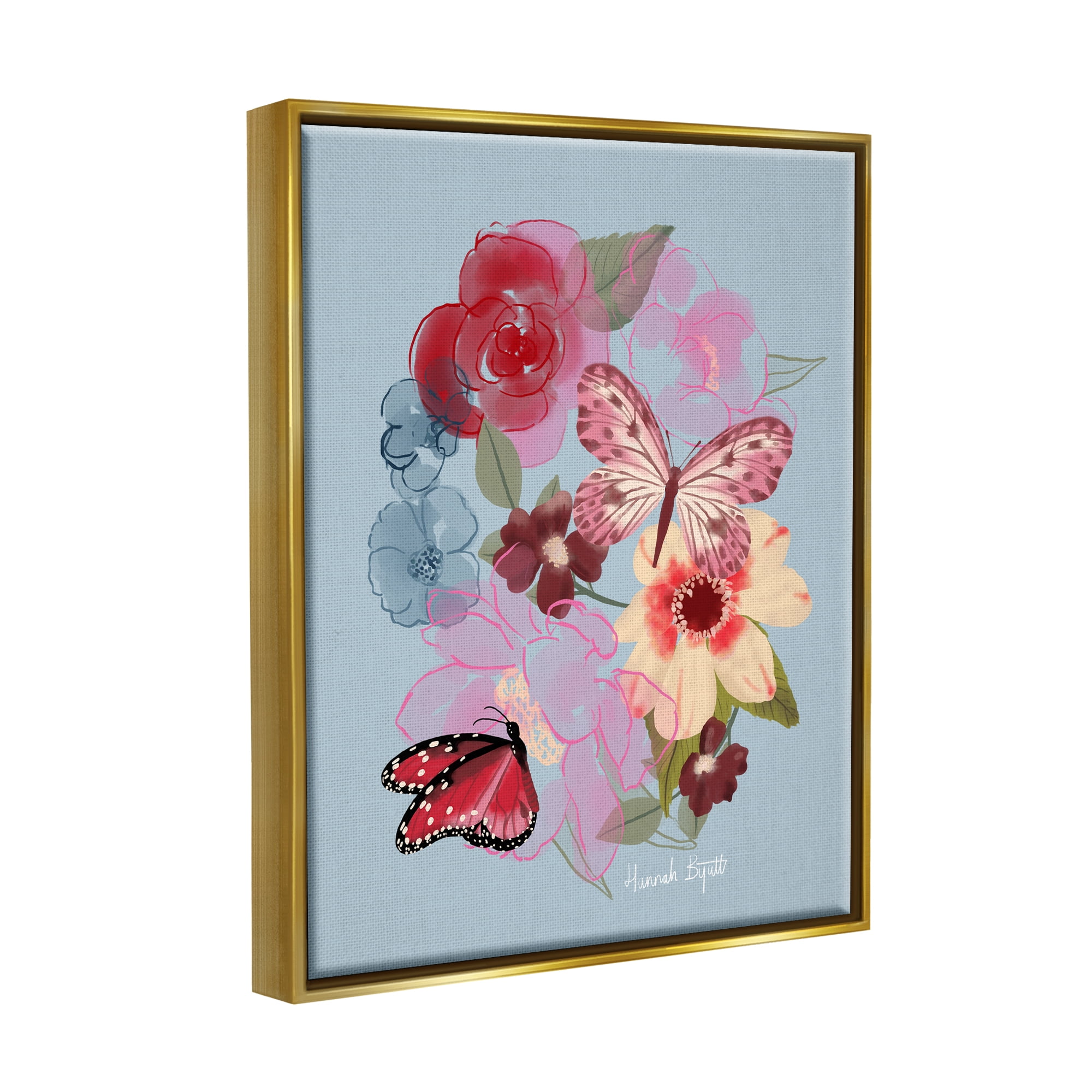 Stupell Industries Butterflies & Florals Botanical & Floral Painting Gold Floater Framed Art Print Wall Art, 25 x 31