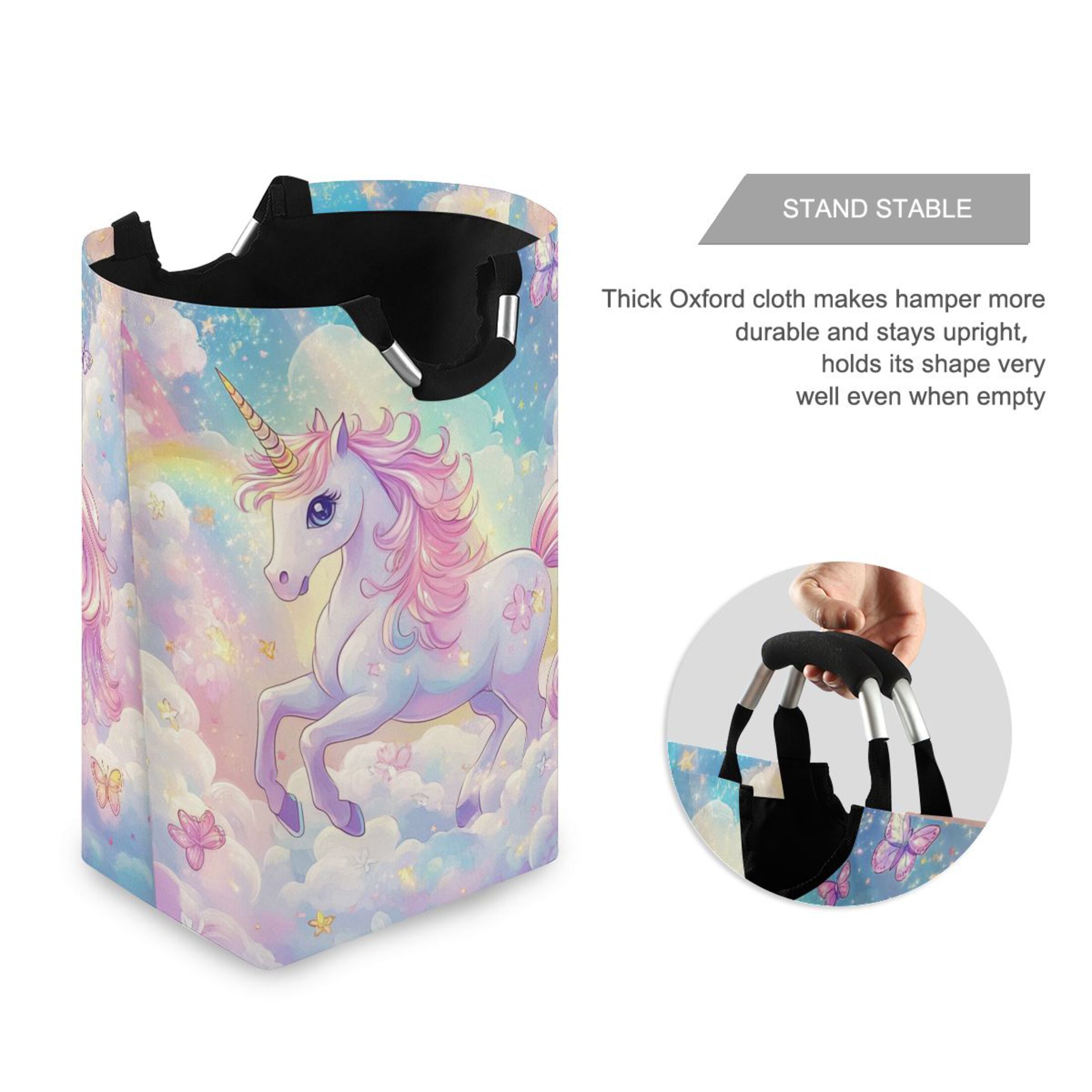 Laundry Basket Collapsible Laundry Basket Hamper with Handles for Dorm Clothes Toy Storage Rainbow Colors Unicorn