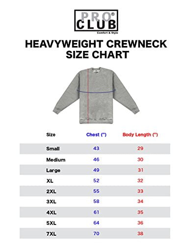 pro club sweater size chart