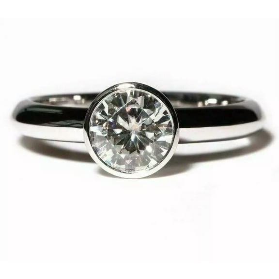 7MM Round Solitaire Bezel Set Moissanite Engagement Ring 925 Sterling Silver