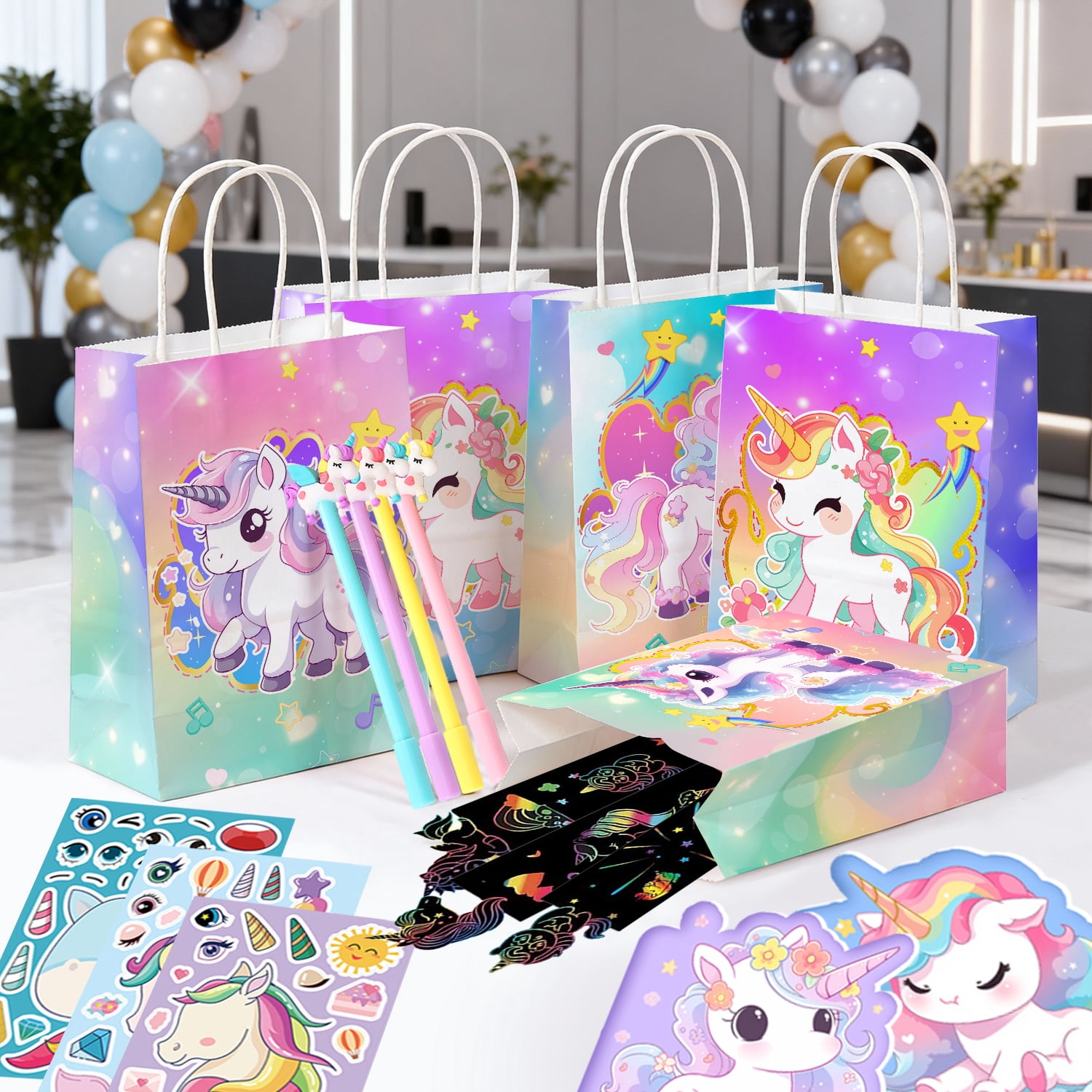 84Pcs Unicorn Birthday Party Favors Set, DIY Unicorn Decor Kit with Stickers, Bags, Pens, Notebooks and Scratch Cards for Birthday Party Supplies