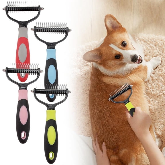 CozeLy Dematting Comb for Dogs Double Sided Deshedding Brush Undercoat Rake Pet Grooming Tool for Shedding Knots and Loose Fur on Long Thick Coats