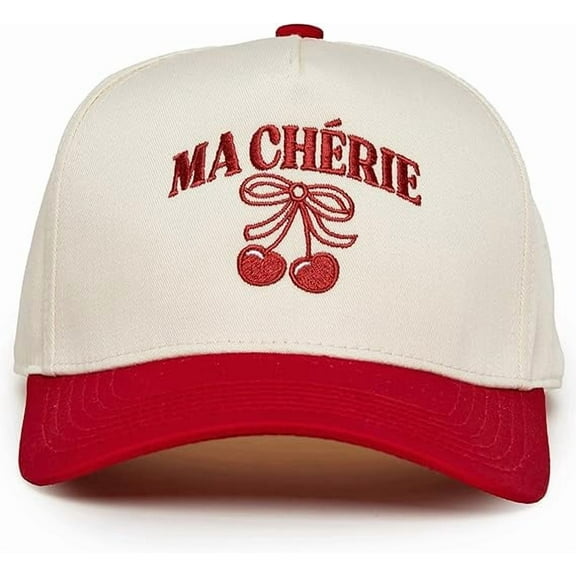 Ma Chérie Hat, French Saying Cherry Embroidered Trucker Cap, Cute Retro Aesthetic Hat For Women, Romantic Girly Gift Idea