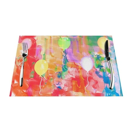 

YFYANG Washable Heat-Resistant Placemats 70% PVC/30% Polyester Watercolor Abstract Balloons Kitchen Table Mat 12 x 18 4 Piece