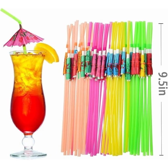 100pcs Umbrella Cocktail Straws, Reusable, Hawaiian Party Style, Random Color
