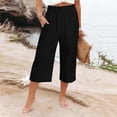 thumbnail image 2 of Soyumi Women's Culottes Linen Cropped Wide Leg Pants Elastic Waist Casual Palazzo Trousers with Pockets, Black, 2 of 7