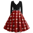 thumbnail image 3 of Women’s Long Sleeve Dress with Heart Print Pattern and Ribbon Belt A-line Casual Midi Length Dresses Wine M, 3 of 3