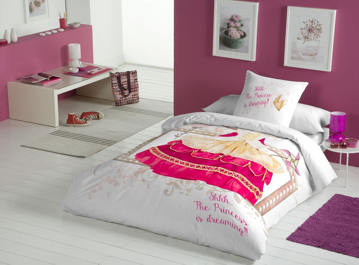 Gouchee Home Princess Pink Twin Duvet Cover Set – 2‑Piece OEKO‑TEX Certified Cotton Kids Bedding with Reversible Fairytale Dress-Up Print
