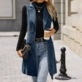 thumbnail image 5 of successthop Suede Vest Women Solid Clothes Open Front Long Lapel Winter Sleeveless Outerwear with Pockets Vintage Coat, 5 of 9