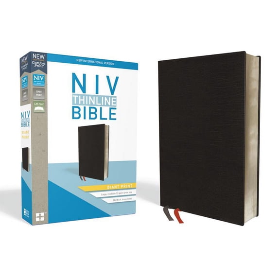 NIV, Thinline Bible, Giant Print, Bonded Leather, Black, Indexed, Red Letter Edition, (Hardcover)