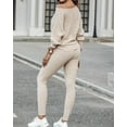 thumbnail image 3 of ZEFORTEX 2 Piece Lounge Outfit 2025 Long Sleeve Knit Pullover Tops Drawstring Pants Set Tracksuit Sweatsuit, 3 of 10