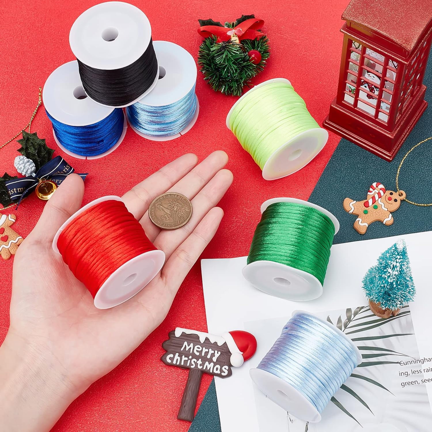 200 Yards 2mm Satin Nylon Cord Rattail Silk Cord Chinese Knotting Macrame Thread for Friendship Bracelet