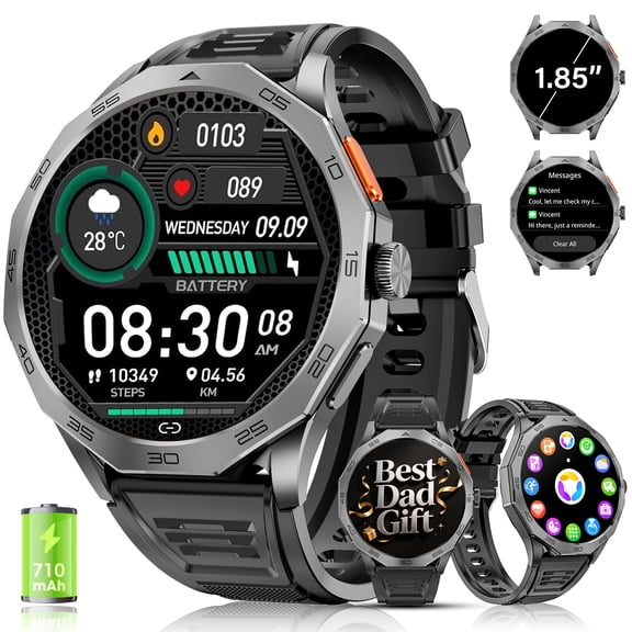 Haulvean Military Smart Watch for Men, 1.85-inch fits for Android and Iphone Devices, with Answer/Make Calls/100  Sport Modes, Fitness Tracker Watches (Black)