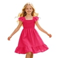 thumbnail image 7 of Bysome Girls Dress Solid Color Flutter Sleeve Square Neck Pleated Summer Cozy Soft Toddler Kids Girls Dresses Size 7-8 Years Red, 7 of 7