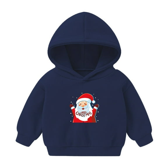 Hpapadks Girls Sweatshirt Christmas Prints Plus Long Sleeve Casual Hooded Tops Boys Hoodie Navy 12-18 Months