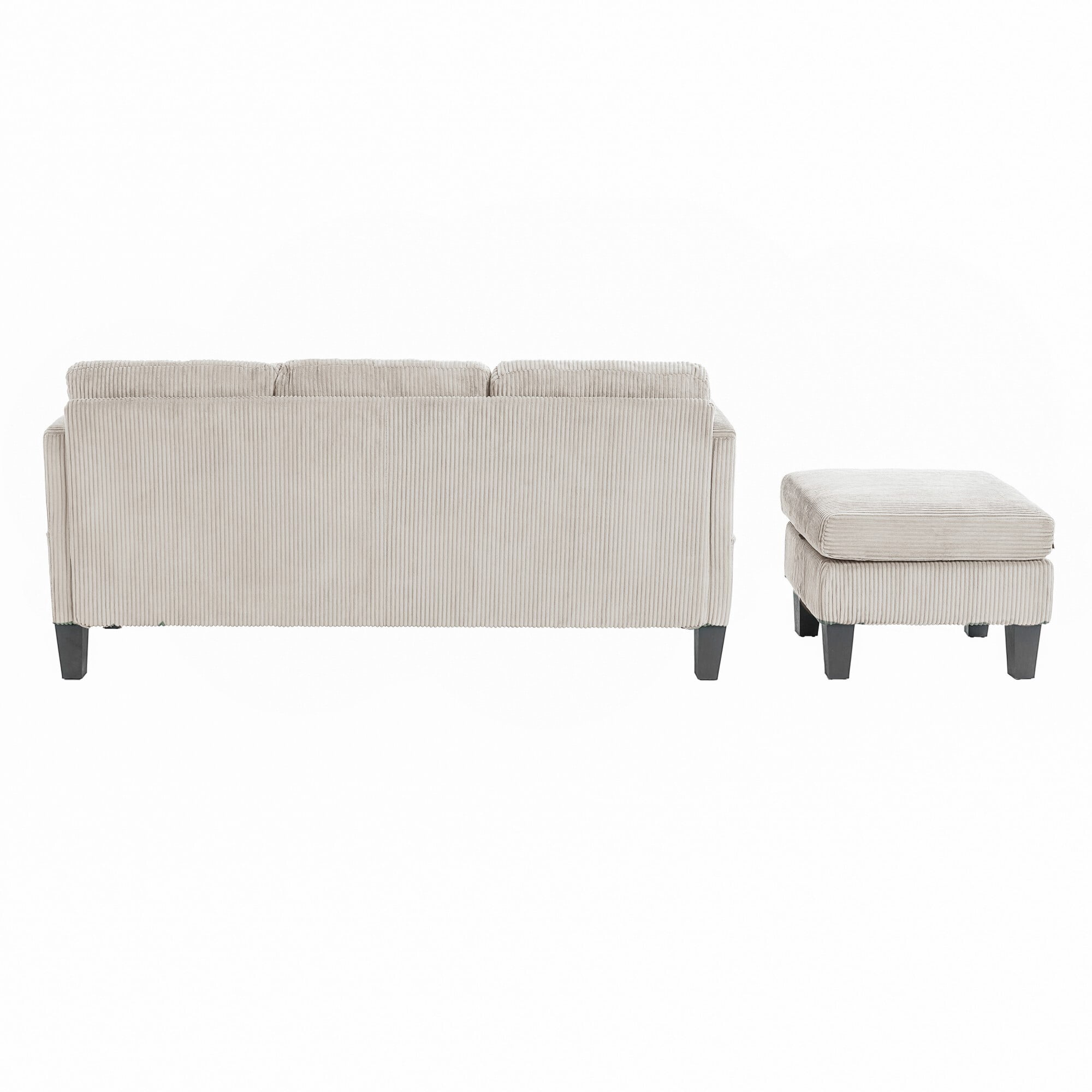 AENKYO 67" L-Shaped Corduroy Sectional Sofa with Storage Ottoman, Modern 3-Seat Couch w/ Side Pockets, Beige