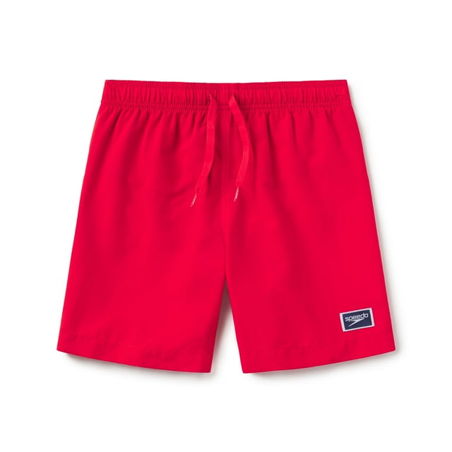 Speedo Boy's UV Protection Swim Trunk Mid Length Solid Shorts - High Risk Red, Size: L