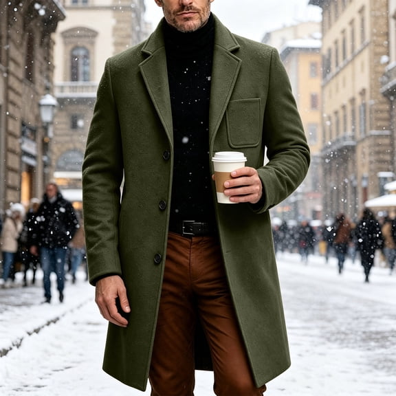 Xdegoge Men's Wool Blend Trench Coat Single Breasted Winter Long Overcoat Business Casual Peacoat Warm Jacket Outerwear