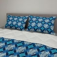 thumbnail image 2 of Ikat Comforter & Sham Bedding Set, Hand Drawn Doodle Diagonal Squares with Sketchy Look in Blue Shades, 3 pcs Duvet Set Microfiber Filling Quilt, 5 Sizes, Pale Blue Dark Blue, by Ambesonne, 2 of 4