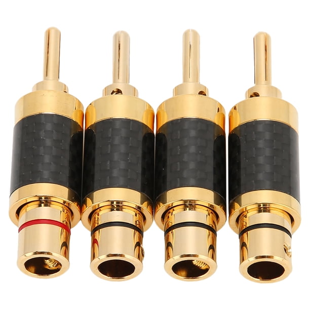 Conector 4 Piezas Conector Banana Latón Chapado En Oro Conector De Conectores Banana De Fibra De Carbono Negro Para Diámetro De Cable De 7,5 Mm