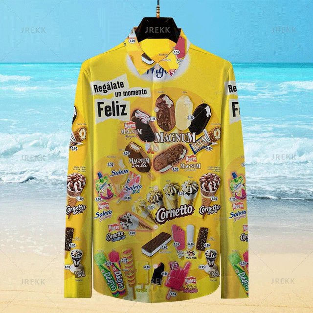 Camisas de manga larga con estampado de helados de los años 80 en 3D, de moda, de talla pequeña, blusas, ropa de calle, ropa para hombre