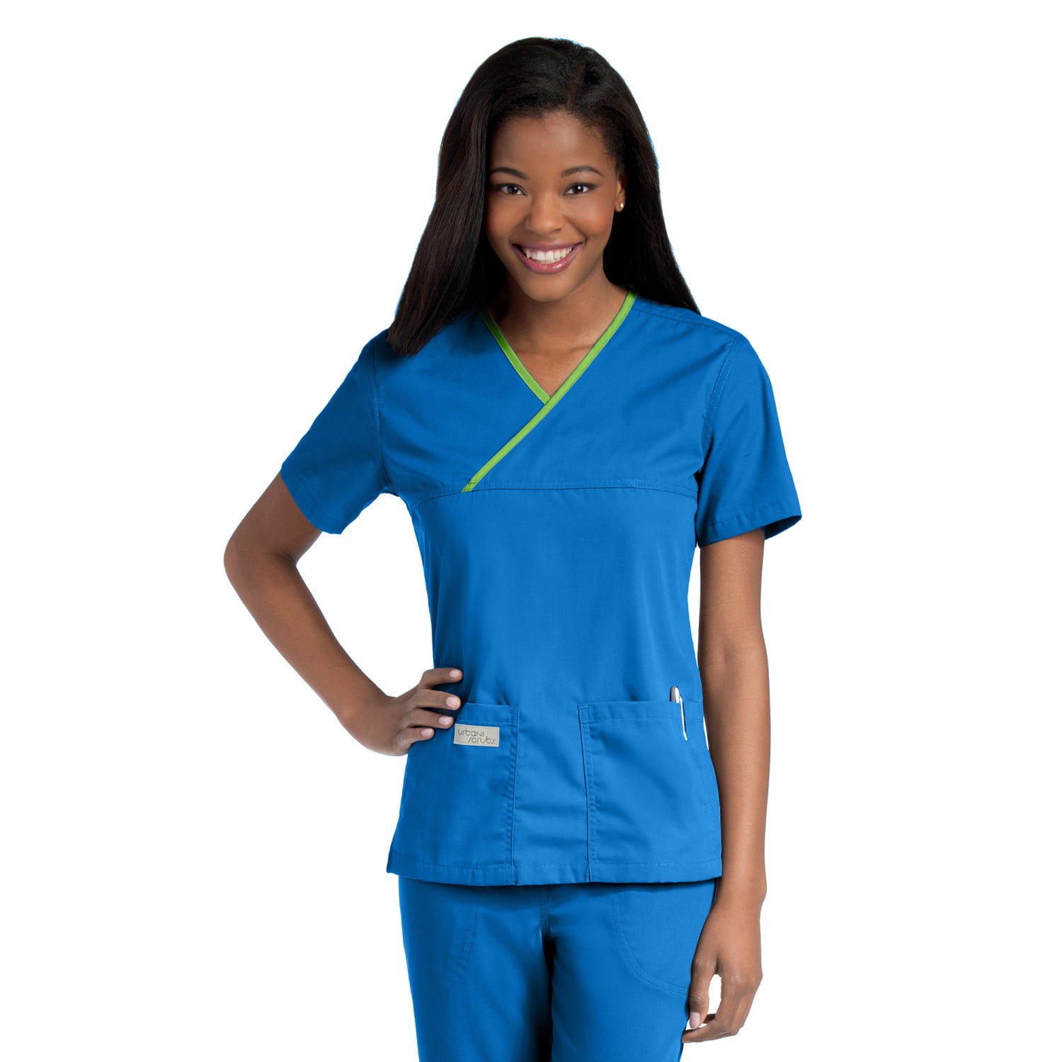 Urbane Essentials Relaxed Fit 2-Pocket Mock Wrap Neck Scrub Top for ...