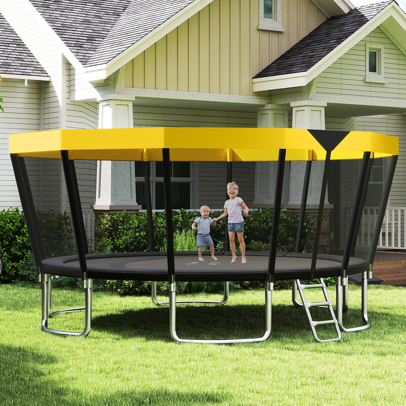 Gymax 16 FT Outdoor Trampoline w/Non-Slip Ladder Enclosure Net & Anti-Rust Coating