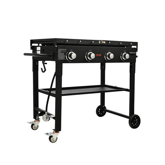 Topcobe 36" Heavy Duty Outdoor Flat Top Griddle Station with 4-Burner Gas Grill, 60000 BTU Power, Side Shelves & Steel LPG Cooking Gear for Restaurants & Home Use