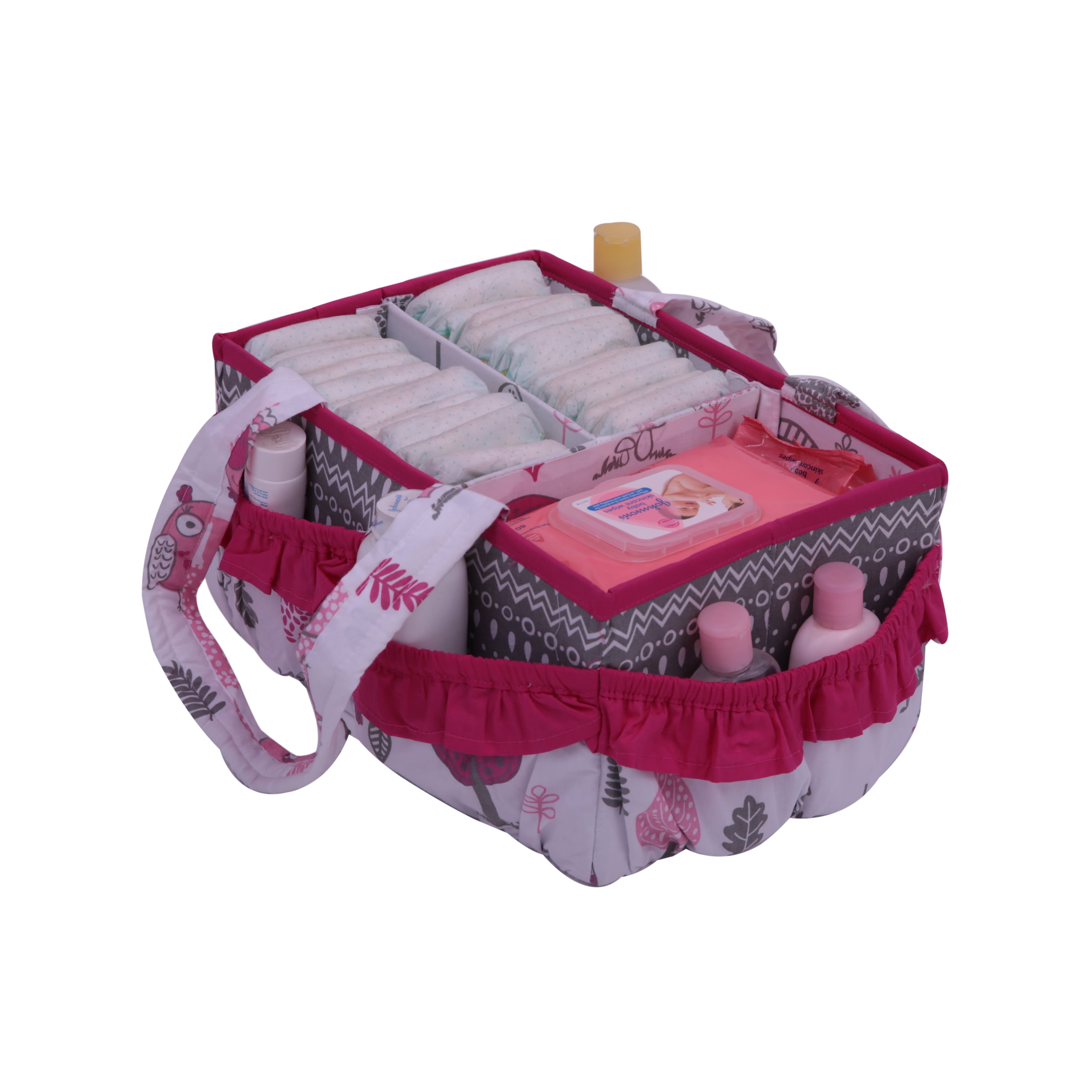 Bacati - Large Storage Tote Owls in the Woods Pink/Grey