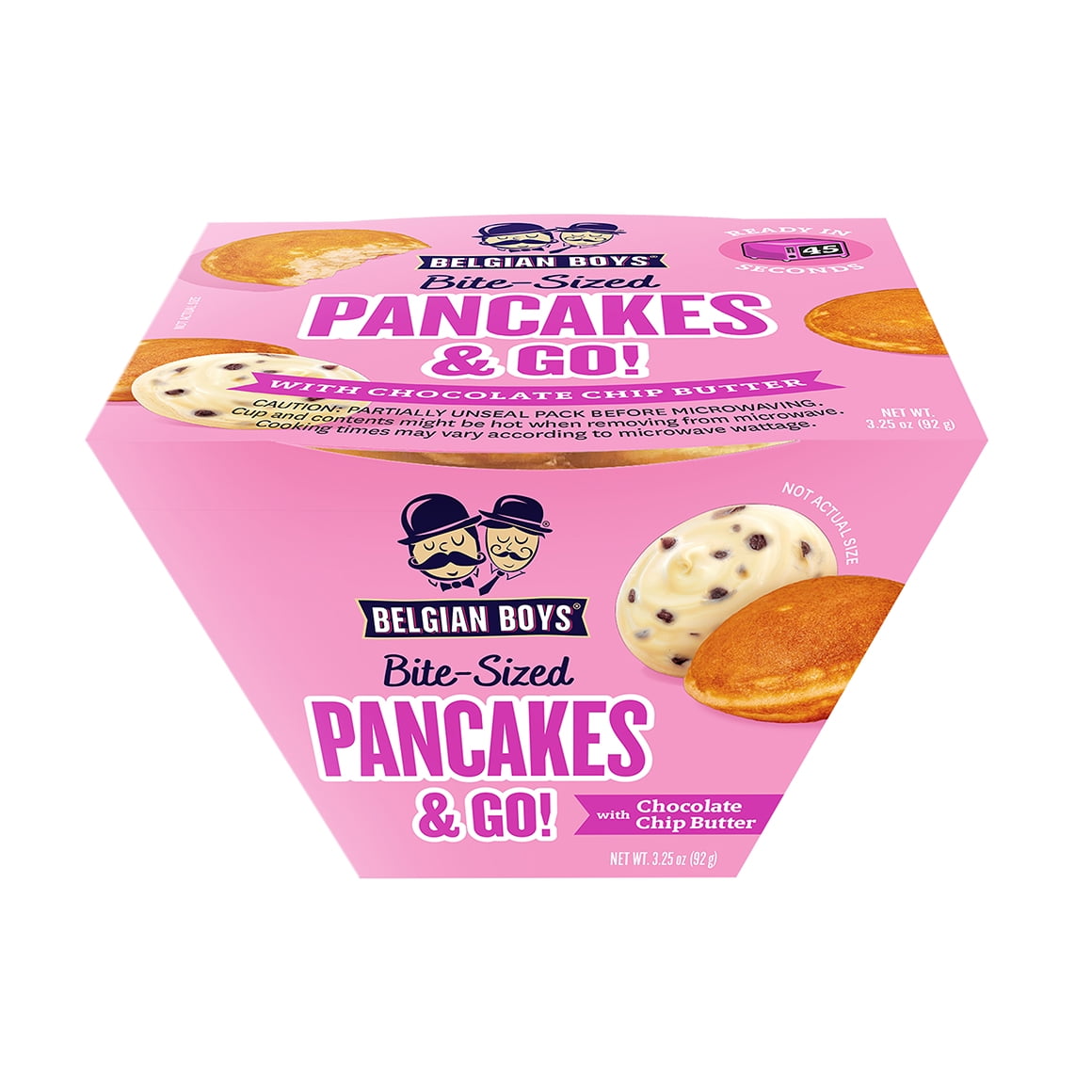 Belgian Boys Bite-Sized Pancakes & Go with Chocolate Chip Butter, 3.25oz Cup (Refrigerated)